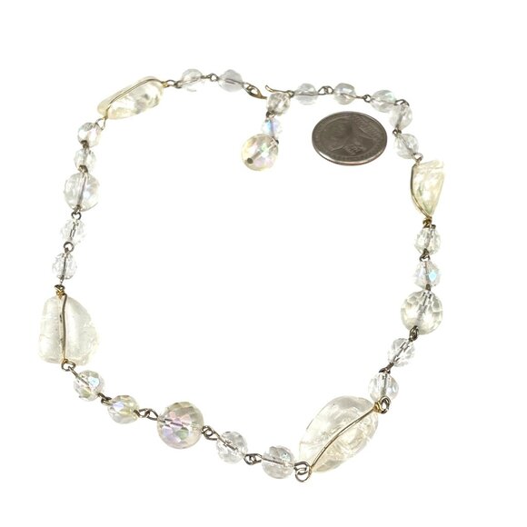 Vintage Crystal Bead Necklace With Clear Iridescent Stones & Bar Clasp - Picture 4 of 6